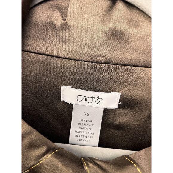 Cache Silk Jacket Womens XS Brown Gold button Metallic Shimmer Pockets Y2K - Picture 4 of 7